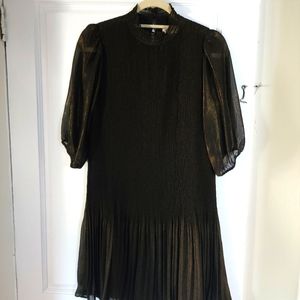 Nanette NANETTE LEPORE Black and gold Pleated Midi Dress, size 2